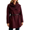 image:imageWomen Wool Blend Coat Detachable Knit Scarf Belted Mid Winter OuterwearBurgundy