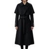 image:imageWomen Wool Blend Pea Coat Long Lapel Belted Poncho Cap Coat Winter OvercoatBlack