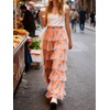 image:imageCHARTOU Women Layered Tulle Wide Leg Pants Y2k Tiered Mesh Striped Baggy Pants Polka Dot Palazzo TrouserOrange