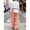 image:imageCHARTOU Women Layered Tulle Wide Leg Pants Y2k Tiered Mesh Striped Baggy Pants Polka Dot Palazzo TrouserOrange