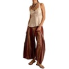 image:imageCHARTOU Womens Striped Cotton Linen Pants Baggy Summer Flowy Crop Wide Leg TrousersBrown