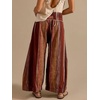 image:imageCHARTOU Womens Striped Cotton Linen Pants Baggy Summer Flowy Crop Wide Leg TrousersBrown