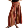 image:imageCHARTOU Womens Striped Cotton Linen Pants Baggy Summer Flowy Crop Wide Leg TrousersBrown