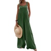 image:imageCHARTOU Womens Summer Lightweight Strappy Wide Leg Loose Fit Palazzo Pants Jumpsuit with PocketsDark Green