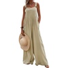 image:imageCHARTOU Womens Summer Lightweight Strappy Wide Leg Loose Fit Palazzo Pants Jumpsuit with PocketsKhaki