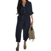 image:imageCHARTOU Womens Lightweight Cargo Dungaree Jumpsuit Loose Fit Long Sleeve Pants Overalls with BeltBlack