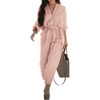 image:imageCHARTOU Womens Lightweight Cargo Dungaree Jumpsuit Loose Fit Long Sleeve Pants Overalls with BeltPink