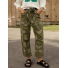 image:imageCHARTOU Women Camo Barrel Jeans Drawstring Waist Crop Wide Leg Denim PantsArmy Green