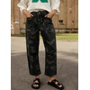 image:imageCHARTOU Women Camo Barrel Jeans Drawstring Waist Crop Wide Leg Denim PantsBlack