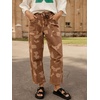 image:imageCHARTOU Women Camo Barrel Jeans Drawstring Waist Crop Wide Leg Denim PantsBrown