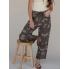 image:imageCHARTOU Women Camo Barrel Jeans Drawstring Waist Crop Wide Leg Denim PantsCoffee