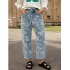 image:imageCHARTOU Women Camo Barrel Jeans Drawstring Waist Crop Wide Leg Denim PantsLight Blue
