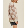 image:imageCHARTOU Women Checkered Knitted Pullover Sweater Color Contrast Crewneck Long Sleeve Jumper TopsKhaki
