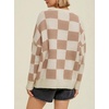 image:imageCHARTOU Women Checkered Knitted Pullover Sweater Color Contrast Crewneck Long Sleeve Jumper TopsKhaki