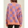 image:imageCHARTOU Women Checkered Knitted Pullover Sweater Color Contrast Crewneck Long Sleeve Jumper TopsOrange