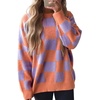 image:imageCHARTOU Women Checkered Knitted Pullover Sweater Color Contrast Crewneck Long Sleeve Jumper TopsOrange