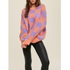 image:imageCHARTOU Women Checkered Knitted Pullover Sweater Color Contrast Crewneck Long Sleeve Jumper TopsOrange