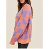 image:imageCHARTOU Women Checkered Knitted Pullover Sweater Color Contrast Crewneck Long Sleeve Jumper TopsOrange