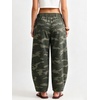 image:imageCHARTOU Women Denim Barrel Pants High Waist Split Hem Crop Wide Leg JeansCamo