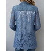 image:imageCHARTOU Women Floral Lace Denim Jacket Coat Buttoned Blazer Jean ShacketBlue