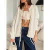 image:imageCHARTOU Women Lace Patchwork Tie Front Cardigan Sweater Fall Crewneck Long Sleeve Fuzzy Knit Outwear CoatBeige