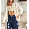 image:imageCHARTOU Women Lace Patchwork Tie Front Cardigan Sweater Fall Crewneck Long Sleeve Fuzzy Knit Outwear CoatBeige