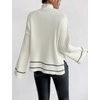 image:imageCHARTOU Women Lightweight Mock Neck Sweater Bell Long Sleeve Rib Knitted Fall Causal Pullover SweaterBeige
