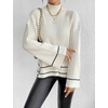 image:imageCHARTOU Women Lightweight Mock Neck Sweater Bell Long Sleeve Rib Knitted Fall Causal Pullover SweaterBeige