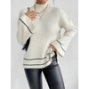image:imageCHARTOU Women Lightweight Mock Neck Sweater Bell Long Sleeve Rib Knitted Fall Causal Pullover SweaterBeige