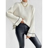 image:imageCHARTOU Women Lightweight Mock Neck Sweater Bell Long Sleeve Rib Knitted Fall Causal Pullover SweaterBeige