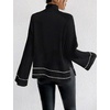 image:imageCHARTOU Women Lightweight Mock Neck Sweater Bell Long Sleeve Rib Knitted Fall Causal Pullover SweaterBlack
