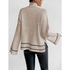 image:imageCHARTOU Women Lightweight Mock Neck Sweater Bell Long Sleeve Rib Knitted Fall Causal Pullover SweaterKhaki