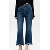 image:imageCHARTOU Women Pearl Trim Crop Flare Jeans Stretchy Slim Ankle Denim PantsDark Blue