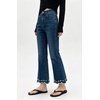 image:imageCHARTOU Women Pearl Trim Crop Flare Jeans Stretchy Slim Ankle Denim PantsDark Blue