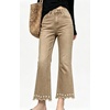 image:imageCHARTOU Women Pearl Trim Crop Flare Jeans Stretchy Slim Ankle Denim PantsKhaki