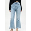 image:imageCHARTOU Women Pearl Trim Crop Flare Jeans Stretchy Slim Ankle Denim PantsLight Blue