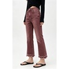 image:imageCHARTOU Women Pearl Trim Crop Flare Jeans Stretchy Slim Ankle Denim PantsRed
