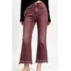 image:imageCHARTOU Women Pearl Trim Crop Flare Jeans Stretchy Slim Ankle Denim PantsRed
