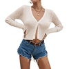 image:imageCHARTOU Women Slim Cropped Knit Sweater V Neck Button Down Open Front Crop Cardigan Sweater XSmallApricot
