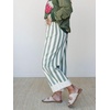 image:imageCHARTOU Women Striped Denim Wide Leg Pants High Rise Cuffed Hem Ankle JeansGreen