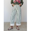 image:imageCHARTOU Women Striped Denim Wide Leg Pants High Rise Cuffed Hem Ankle JeansGreen