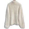 image:imageCHARTOU Womens Fluffy Faux Fur Mink Stand Collar Lace Trim Cardigan Sweater JacketBeige