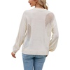image:imageCHARTOU Womens Knit Loose Fit Crew Neck Hollow Out Lantern Long Sleeve Sweater PulloverApricot