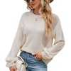 image:imageCHARTOU Womens Knit Loose Fit Crew Neck Hollow Out Lantern Long Sleeve Sweater PulloverApricot