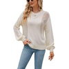image:imageCHARTOU Womens Knit Loose Fit Crew Neck Hollow Out Lantern Long Sleeve Sweater PulloverApricot