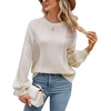 image:imageCHARTOU Womens Knit Loose Fit Crew Neck Hollow Out Lantern Long Sleeve Sweater PulloverApricot