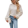 image:imageCHARTOU Womens Knit Loose Fit Crew Neck Hollow Out Lantern Long Sleeve Sweater PulloverApricot
