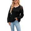 image:imageCHARTOU Womens Knit Loose Fit Crew Neck Hollow Out Lantern Long Sleeve Sweater PulloverBlack