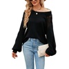 image:imageCHARTOU Womens Knit Loose Fit Crew Neck Hollow Out Lantern Long Sleeve Sweater PulloverBlack