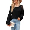 image:imageCHARTOU Womens Knit Loose Fit Crew Neck Hollow Out Lantern Long Sleeve Sweater PulloverBlack